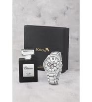 Polo Air Spor Kasa Erkek Kol Saati Ve Parfüm Hediyelik Kutusunda Siyah Set Gümüş Renk ST-5006E4 (Beyaz Gümüş)