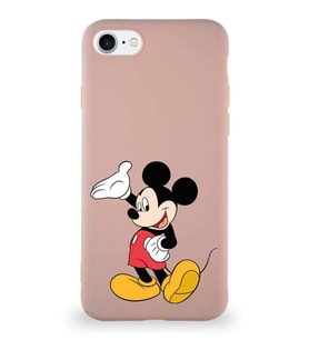 Apple iPhone 8 Soft Premier Kapak Mickey Mouse-C Tasarımlı Silikon Kılıf - Pudra (Şeffaf)
