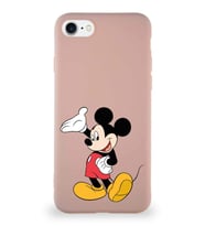 Apple iPhone 8 Soft Premier Kapak Mickey Mouse-C Tasarımlı Silikon Kılıf - Pudra (Şeffaf)