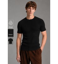 Erkek Fitilli Likralı Slim Fit Bisiklet Yaka Tişört