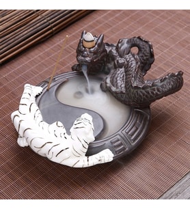 Beyaz Kaplan ve Ejderha Tasarımlı Geri Akışlı Tütsülük 15*19*7*cm - Tütsü Hediyeli
