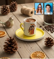 Kişiye Özel Karikatürlü Sarı Kırmızı Taraftar Sevgiliye Hediye Türk Kahvesi Fincanı Sevgililer Günü Hediyesi