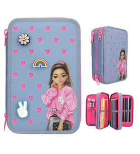 TOP Model 3 Katlı İçi Dolu Kalem Çantası Silicone Pins 413478