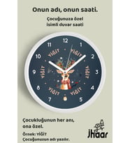 İsme Özel Yılbaşı Çocuk Odası Duvar Saati Orta Boy 30 cm Beyaz Camlı Sessiz