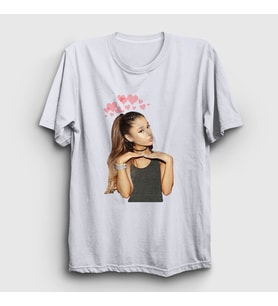 Presmono Unisex Beyaz Hearts Ariana Grande T-Shirt 152370tt