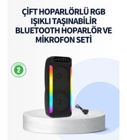 RGB Işıklı Çift Hoparlörlü Taşınabilir Bluetooth Speaker ve Mikrofon