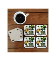 Ghostbastır Design İskelet Happy Patrick Day Dekoratif Ahşap Bardak Altlığı Seti 050