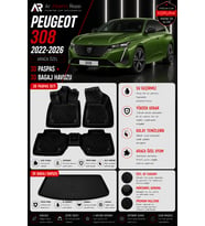 PEUGEOT 308 2022-2026 Araca Özel 3D Paspas + 3D Bagaj Havuzu
