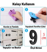 Yapışkanlı Kapı Numarası Küçük Boy 50 mm 5 cm Numara 9 Rakam Dokuz Sayı Siyah Renk Numaralar 1 Adet