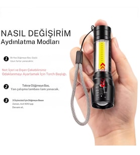 Mini Şarj Edilebilir LED El Feneri – 3 Modlu, Ayarlanabilir Zoom ve Suya Dayanıklı Hafif Tasarım!