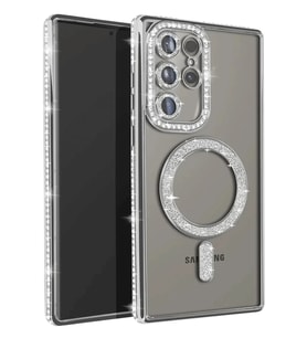 Samsung Galaxy S25 Ultra Uyumlu Kılıf Joke Simli Magneticsafe Kılıf - Gümüş