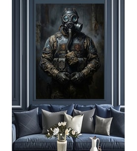 Gaz Maskeli Ve Zırhlı Modern Asker Dekoratif Kanvas - Mdf Ahşap Tablo