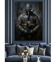 Gaz Maskeli Ve Zırhlı Modern Asker Dekoratif Kanvas - Mdf Ahşap Tablo