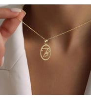Kişiye Özel Şık Oval Model Harf Kolye 925K Gümüş (Gold)