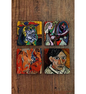 Doğal Taş Bardak Altlığı Uv Baskılı 4'lü Set - Pablo Picasso Eserleri Baskılı - Stone Coasters