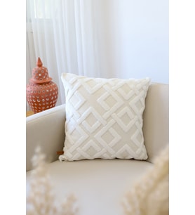 Bohem Özel Tasarım Punch Panç Desen Kare Dekoratif Kırlent Kılıfı 55x55 cm Mila Ekru
