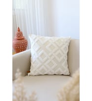Bohem Özel Tasarım Punch Panç Desen Kare Dekoratif Kırlent Kılıfı 55x55 cm Mila Ekru