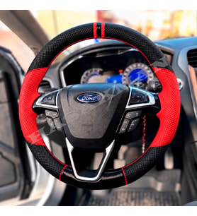Ford Mondeo Mk5 Dikme Direksiyon Kılıfı Parlak Siyah Kırmızı Detaylı Kırmızı Çift Yüzük ve Dikiş 2014-2022