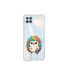 Oppo Reno 4 Lite ile Uyumlu Splash Kirpi Tasarımlı Şeffaf Silikon Kılıf