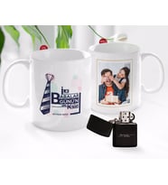 BK Gift Kişiye Özel Babalar Günü Hediyesi Fotoğraflı Kupa Bardak ve Benzinli Çakmak Seti-57 (Model 1)