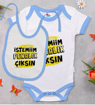 BK Kids İstemiim Fenalık Çıksın Tasarımlı Mavi Bebek Body Zıbın ve Mama Önlüğü Hediye Seti-1