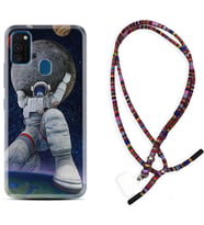Samsung M21 M22 M23 M30 M31S M32 Kılıf Boyun Asklı Rasta Silikon Astronot ve Dünya 1759
