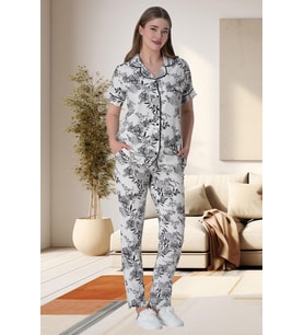 Mecit 6015 Çiçek Desenli Boydan Düğmeli Kadın Pijama Takımı