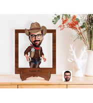BK Gift Kişiye Özel Kovboy Karikatürlü Ahşap Standlı 3D Biblo-1 (Beyaz)