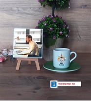 Bilgisayar Öğretmeni Fotoğraflı Dekoratif Taş, Ahşap Altlıklı Türk Kahvesi Fincanı Hediye Öğretmenler Günü Hediyesi (Model 9)