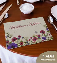 BK Gift Kişiye Özel Çiçek Tasarımlı 4’li Keten Amerikan Servis Seti-9, Ev Hediyesi,Baskılı Servis Bezi, Mutfak Dekoru