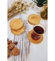 Ahşap Çay Tabağı 6 Lı Set Bardak Fincan Kupa Altlığı ( Yuvarlak )