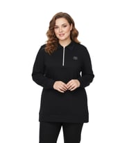 Kadın Polo Yakalı Önü Fermuarlı Bluz BGL-ST05088 (Siyah)