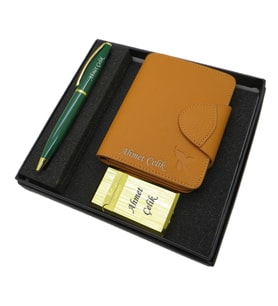 Signator D261 Kişiye Özel Set - Deri Cüzdan Kartlık + Çakmak  + Kalem Seti  İsme Özel Hediyelik Set (Karışık)