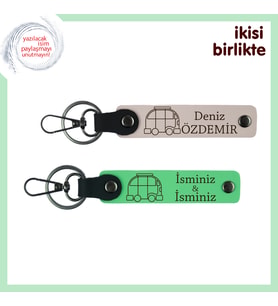 Özgürlüğün Anahtarı Gibi Hediye, Karavan Figürlü Kişisel Anahtarlık Set, İsim Yazılı, Pudra-F Yeşil