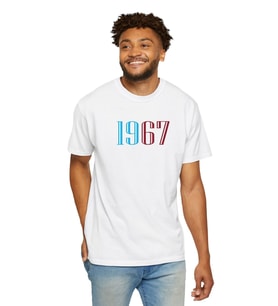 Bordo Mavi 1967 Baskılı Erkek Oversize Tişört (Beyaz)