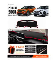 PEUGEOT 2008 (2020-2026) Uyumlu Torpido Örtüsü Torpido Kılıfı - Siyah Kırmızı