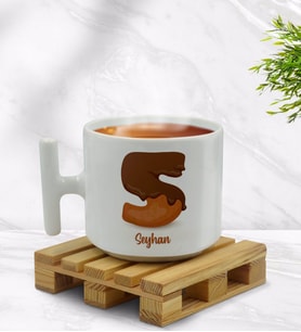 BK Gift Kişiye Özel İsimli Harfli Çikolata Tasarımlı T Kulplu Beyaz Middle Kupa Bardak-2