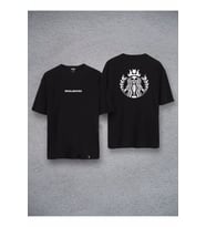 Starbucks Skullbucks Ön Arka Tasarım Baskılı Oversize Unisex Tişört (Siyah)