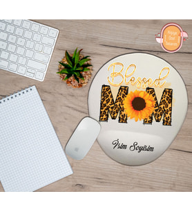 Kişiye Özel Blessed Mom Yazılı Mouse Pad Bilek Destekli