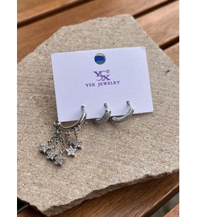 YSX Jewelry Gümüş Yıldızlı Üçlü Küpe Seti