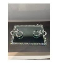 Dekoratif Kristal Cam Ayna Dikdörtgen Sunum Tepsisi Gümüş