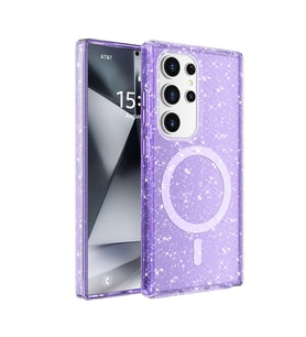Galaxy S25 Ultra Kılıf Magsafe Şarj Özellikli Parlayan Simli Saydam Renkli Allstar Kılıf (Mor)
