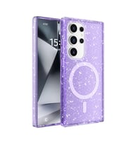 Galaxy S25 Ultra Kılıf Magsafe Şarj Özellikli Parlayan Simli Saydam Renkli Allstar Kılıf (Mor)