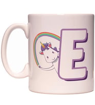 E Harfi Unicorn Boynuzlu At Tasarım Renkli Harfli Kupa Bardak