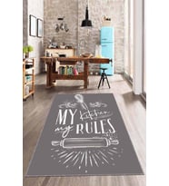 Gri Kaymaz Tabanlı My Kitchen My Rules Mutfak Halısı AR812