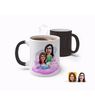 BK Gift Kişiye Özel Anneler Günü Temalı Anne Kız Karikatürlü Sihirli Kupa Bardak-3 (Beyaz)