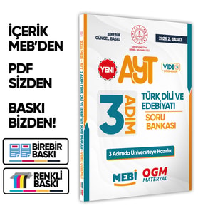 2026 AYT MEBİ-OGM 3 ADIM Türk Dili Edebiyatı Soru Bankası A4 Boyut Video Çözüm BASKI ÜCRETİ
