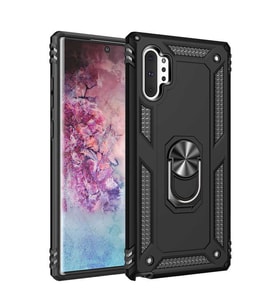 Samsung Galaxy Note 10 Plus Uyumlu Kılıf Standlı Manyetik Yüzüklü Military Magnetic Ring Polycarbonate and TPU Case (Siyah)