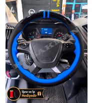Ford Transit Dikme Direksiyon Kılıfı Parlak Siyah Mavi Detaylı Mavi Çift Yüzük ve Dikiş 2014+