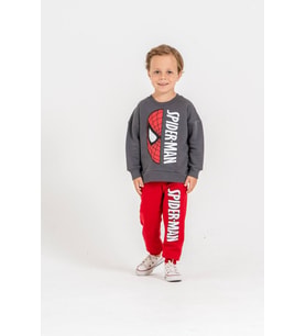 Gri Baskılı Kırmızı Eşofman Detaylı Sweatshirt & Eşofman Alt Üst Takım
